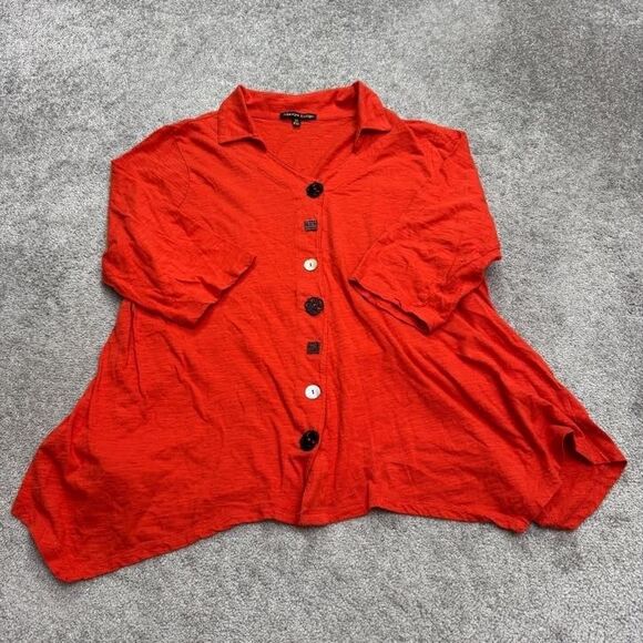 Always Indigo Asymmetrical Tunic Blouse Womens 2X Plus Red Unmatched Buttons Top - Picture 1 of 14